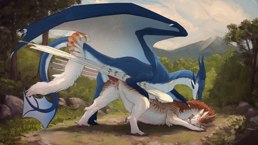 blue_body blue_horn blue_scales dragon duo female feral from_behind_position fur furred_dragon furred_scalie genitals hi_res horn male male/female mounting mythological_creature mythological_scalie mythology penetration penis pink_penis pink_pussy pussy scales scalie sex vaginal_penetration vaginal_penetration veoros white_body white_fur white_scales