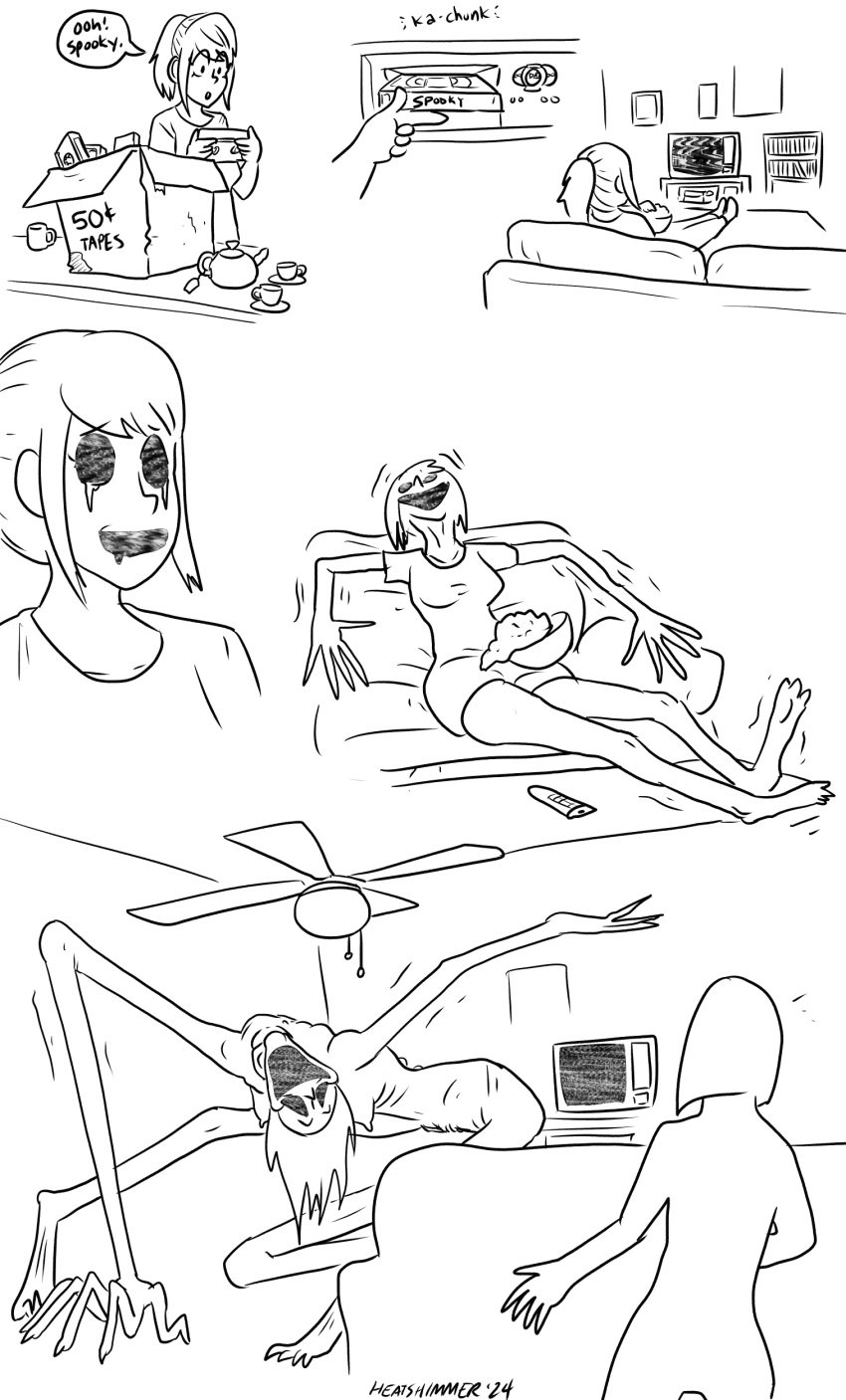 analog_horror body_modification breasts corruption deformation heatshimmer humor identity_death nightmare_fuel nightmare_waifu static takeover transformation