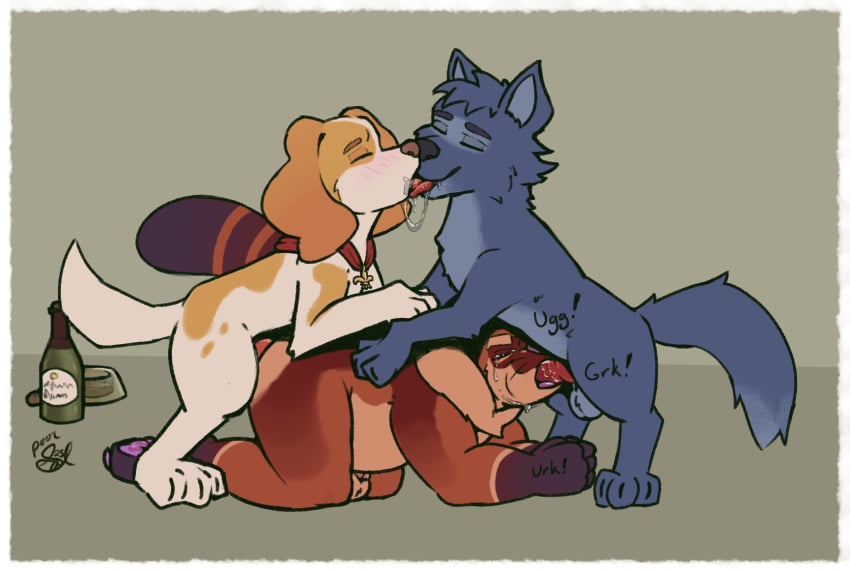 alcohol anal anal_sex animal_genitalia animal_penis anthro balls belfort_(belfort_and_lupin) belfort_and_lupin beverage bird_dog blush bodily_fluids bowl canid canine canine_genitalia canine_penis canis container crying domestic_dog eiffel_tower_position fellatio feral fleur-de-lis forced forced_anal forced_oral foreskin french_kissing french_spaniel gagging genitals glass_bowl group hi_res humanoid_genitalia humanoid_penis hunting_dog kissing lupin_(belfort_and_lupin) male male/male mammal messy_kiss oral penetration penile penis pet_bowl poorsal raccoon_dog rape sex spaniel spitroast tanuki tears trio wine wine_bottle wolf