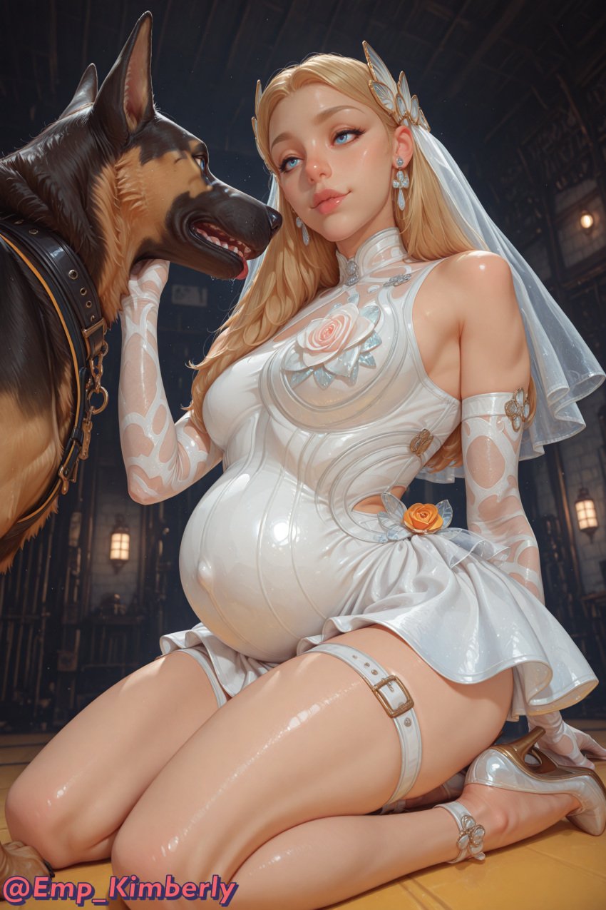 1girls canine emp_kimberly female happ impregnation invisible_woman invisible_woman_(marvel_rivals) kneeling pregnant sue_storm wedding_dress zoophilia