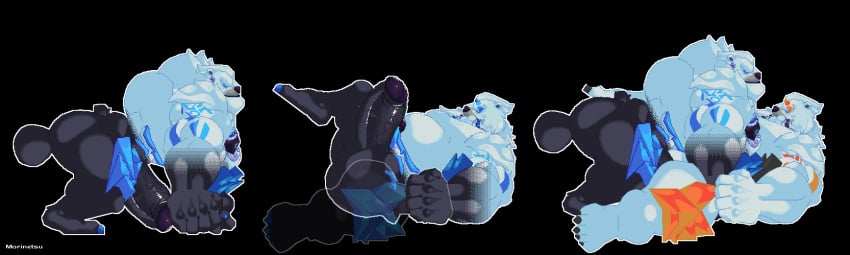 anal anal_sex animated anthro barazoku bear big_muscles big_penis bodily_fluids clothing cum cum_in_ass cum_inside deity digital_media_(artwork) feet from_behind_position from_front_position genital_fluids genitals hi_res huge_cock huge_muscles humanoid_genitalia idle_animation league_of_legends legwear loop lying male male/male mammal missionary_position moobs morinetsu muscular muscular_anthro muscular_male nipples on_back penetration penis pixel_(artwork) riot_games sex short_playtime side_view tail tail_motion tencent thigh_highs translucent ursine volibear