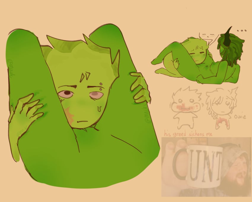 1boy 1girl cunnilingus female head_between_thighs heterochromatic_pupils imminent_cunnilingus lying on_back owakcx_(sprunki) slight_blush sprunki vineria_(sprunki) wholesome