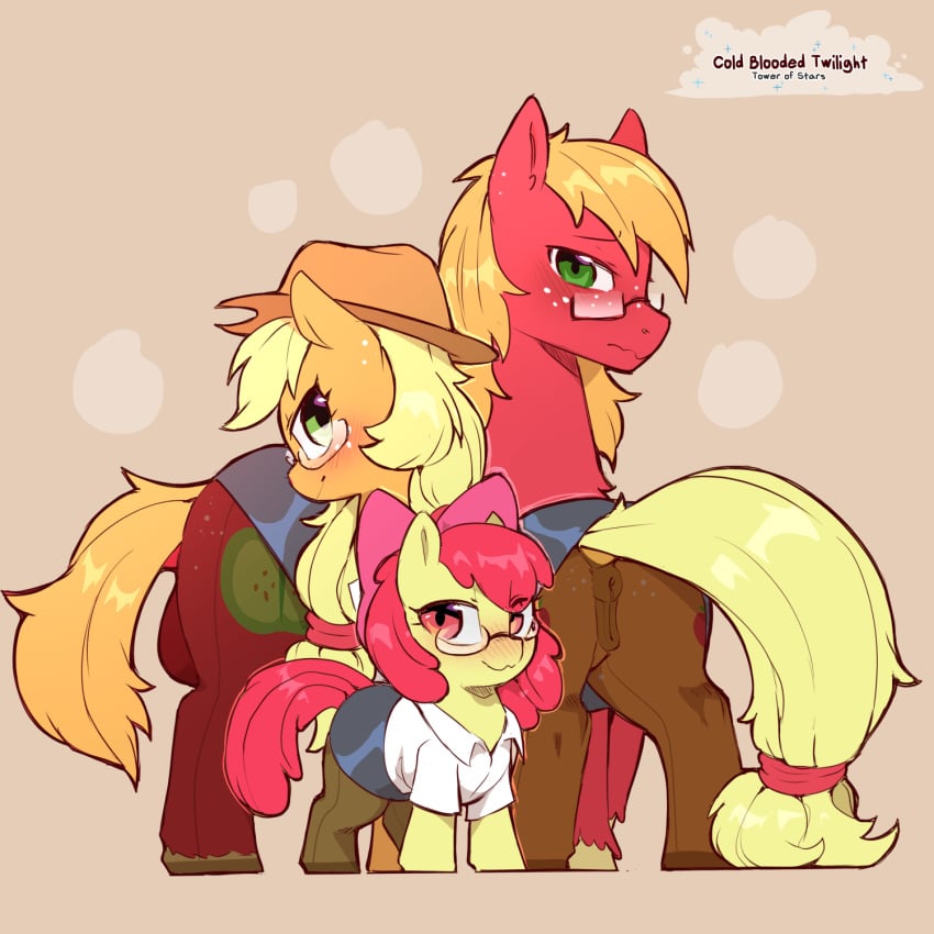 accessory animal_genitalia animal_pussy anus apple_bloom_(mlp) applejack_(mlp) artist_name ass big_macintosh_(mlp) blonde_hair blush bottomwear bow_ribbon brother_(lore) brother_and_sister_(lore) clothed clothing cold-blooded-twilight cowboy_hat cutie_mark earth_pony english_text equid equine equine_anus equine_genitalia equine_pussy eyewear female feral freckles friendship_is_magic fur genitals glasses group hair hair_accessory hair_ribbon hairbow hasbro hat headgear headwear hi_res hooves horse legwear long_hair looking_at_viewer male mammal my_little_pony orange_body orange_fur pantyhose pony pussy quadruped red_body red_fur red_hair red_tail ribbons sibling_(lore) sister_(lore) sisters_(lore) skirt tail text trio yellow_body yellow_tail