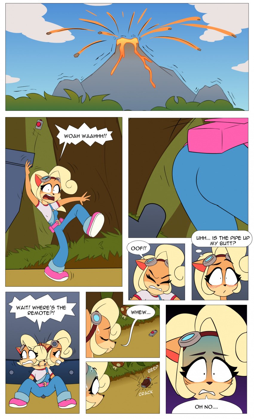 absurd_res activision anal anal_sex anthro bandicoot blush bodily_fluids clothing coco_bandicoot comic crash_(series) donation_drive eyewear eyewear_on_head female forest fungus goggles goggles_on_head hi_res imminent_inflation jungle machine mammal marsupial mushroom object_insertion ohdeeriemay overalls penetration plant solo speech_bubble sweat sweatdrop tree volcanic_eruption volcano worried
