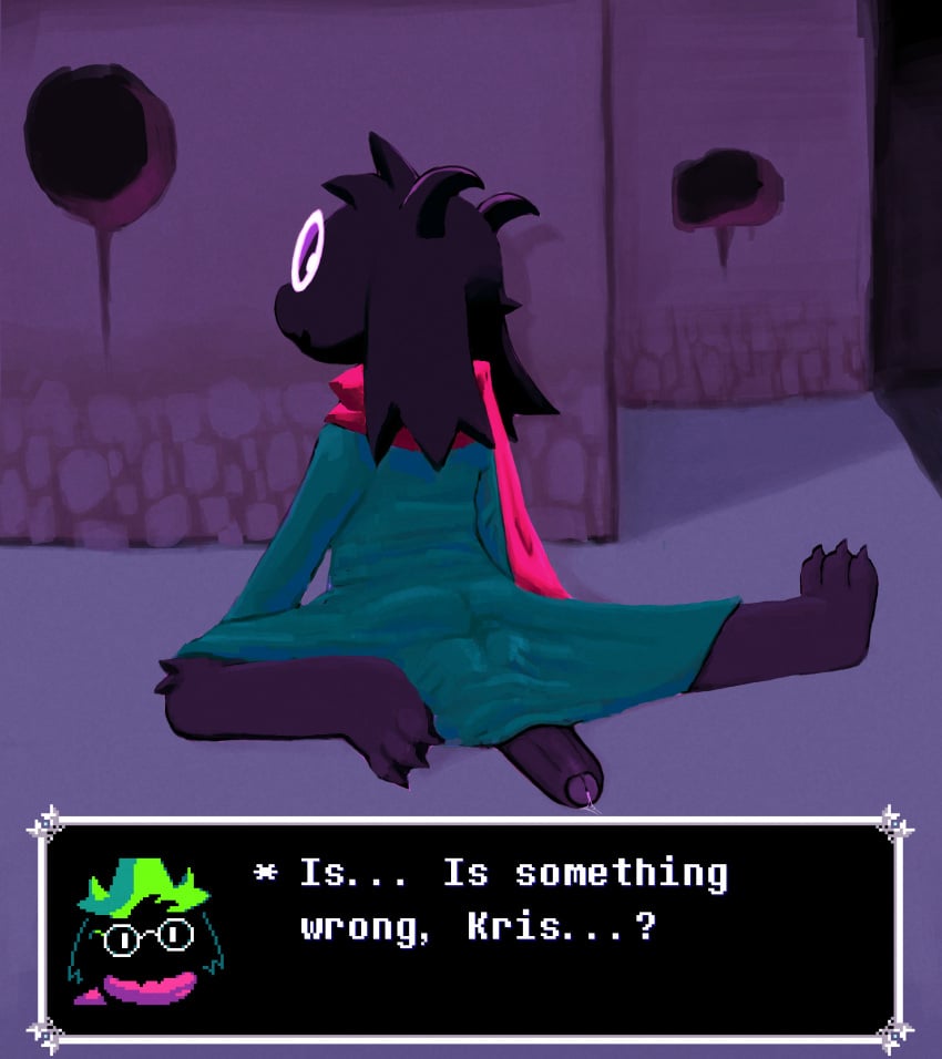 absurd_res anthro ass big_penis black_body black_fur bodily_fluids bottomless bovid bulge caprine claws cloak clothed clothing darkner deltarune dialogue digital_media_(artwork) english_text erection eyewear femboy foreskin fur genital_fluids genitals glasses goat hi_res huge_cock kneeling lolpiss looking_back male mammal nude oblivious offscreen_character open_mouth outside penis penis_backwards penis_between_thighs precum precum_on_ground presenting presenting_hindquarters ralsei ralsei_with_black_fur rear_view scarf smile solo tasteful_nudity text uncircumcised undertale_(series) unretracted_foreskin