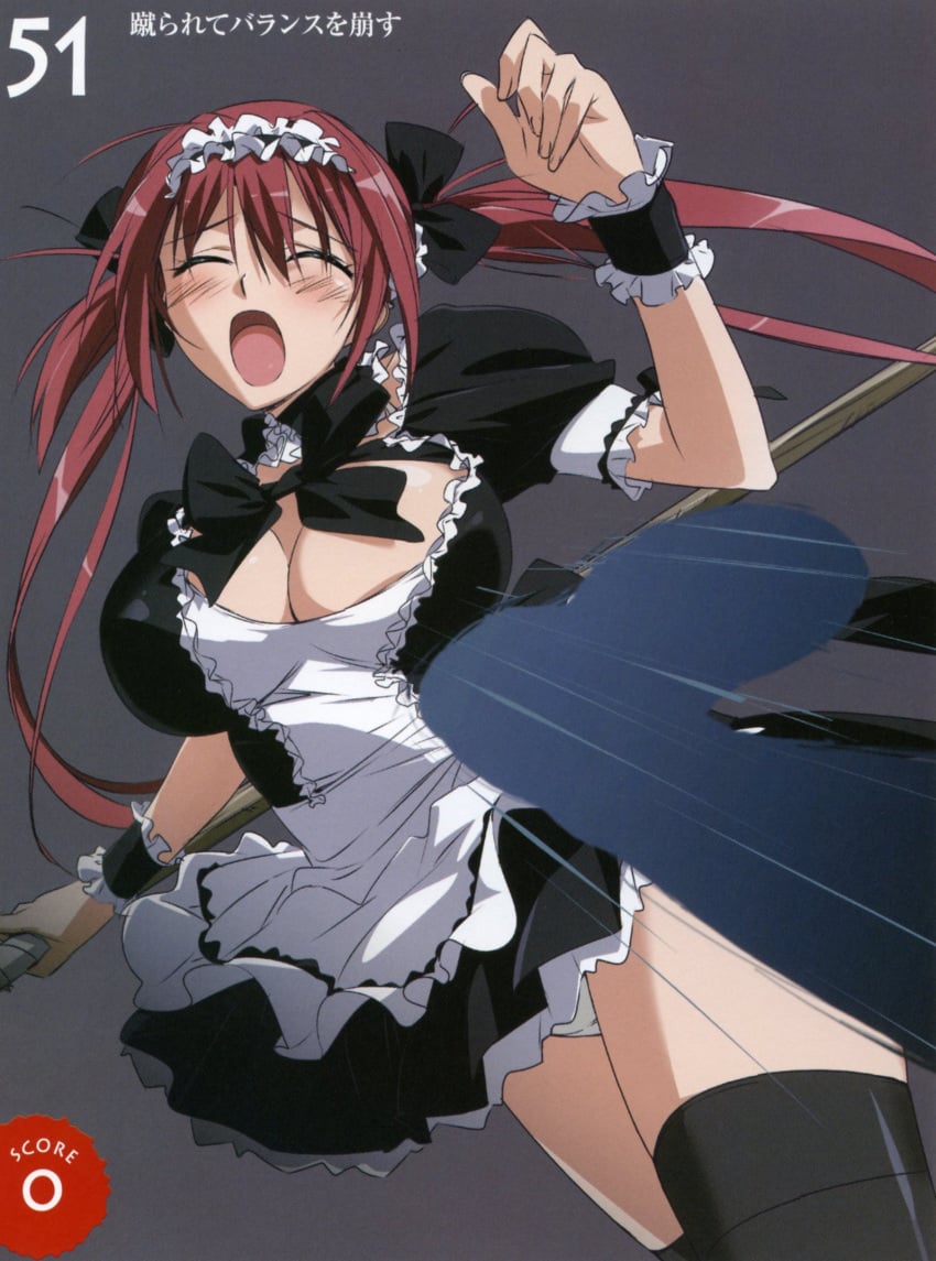 airi breasts cleavage highres maid queen's_blade red_hair scan scythe takamura_kazuhiro thighhighs zettai_ryouiki