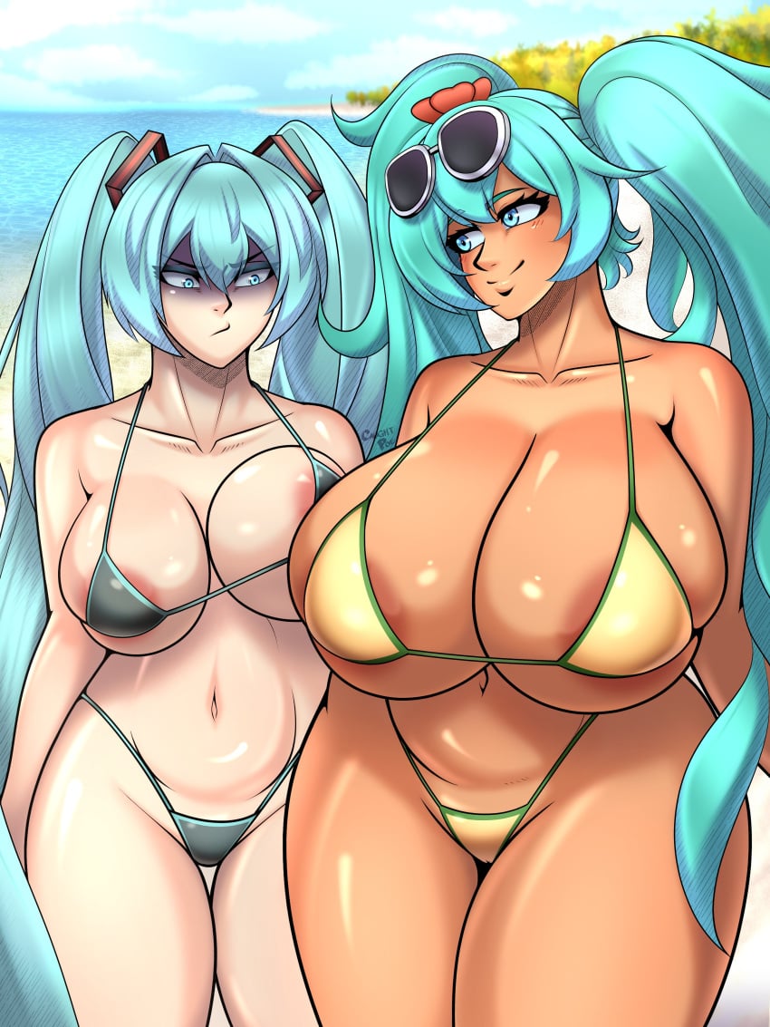 1female 1girls beach bikini blue_eyes blue_hair brazilian_miku caughtpoe female female_only hatsune_miku huge_breasts jpg large_breasts solo solo_female tagme twitter_link
