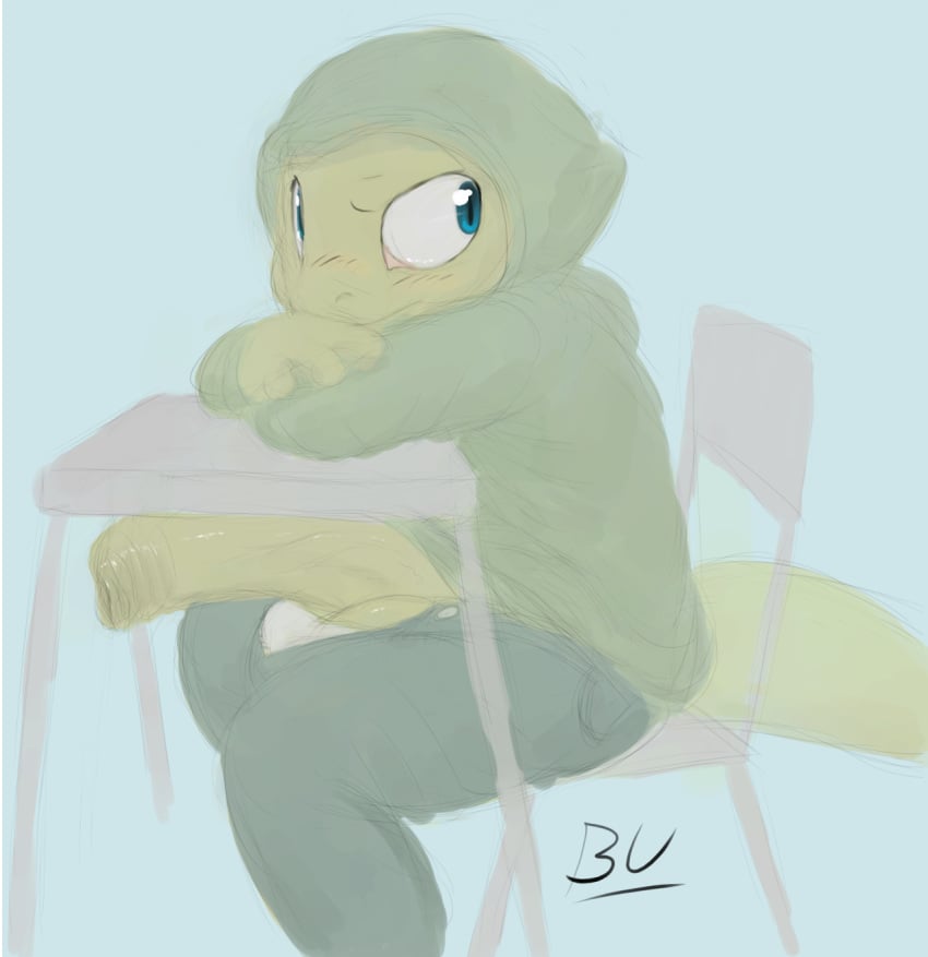 blush clothing desk erection hikebu hoodie hyper lizard looking_away male male_only pants penis poking_out public reptile scalie school side_view signature sitting sketch solo uncut