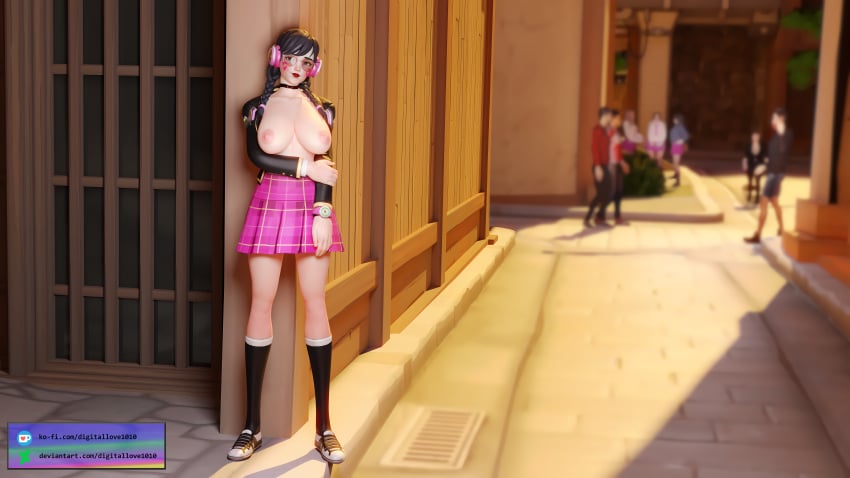 1girls 3d 3d_(artwork) absurd_res absurdres academy_d.va alley alleyway alternate_breast_size alternate_version_available areolae bangs big_breasts blazer blender blender_(software) blender_cycles blizzard_entertainment blush blushing_at_viewer breasts brown_eyes brown_hair casual casual_exposure casual_nudity choker clothing d.va digitallove1010 embarrassed embarrassed_female emo exhibitionism facepaint female female_focus female_only full_body glasses goth goth_girl gothic headphones headwear high_resolution highres korean_female large_areolae light-skinned_female light_skin lips looking_at_viewer nipples nudity outdoors overwatch overwatch_2 partially_clothed pleated_skirt pose posing posing_for_the_viewer public public_exposure public_nudity red_lipstick round_eyewear school_uniform schoolgirl self_upload shoes skirt small_waist smile smiling smiling_at_viewer sneakers solo solo_female solo_focus standing swept_bangs thick_thighs thighs topless topless_female twintails watch watermark whisker_markings wristwatch