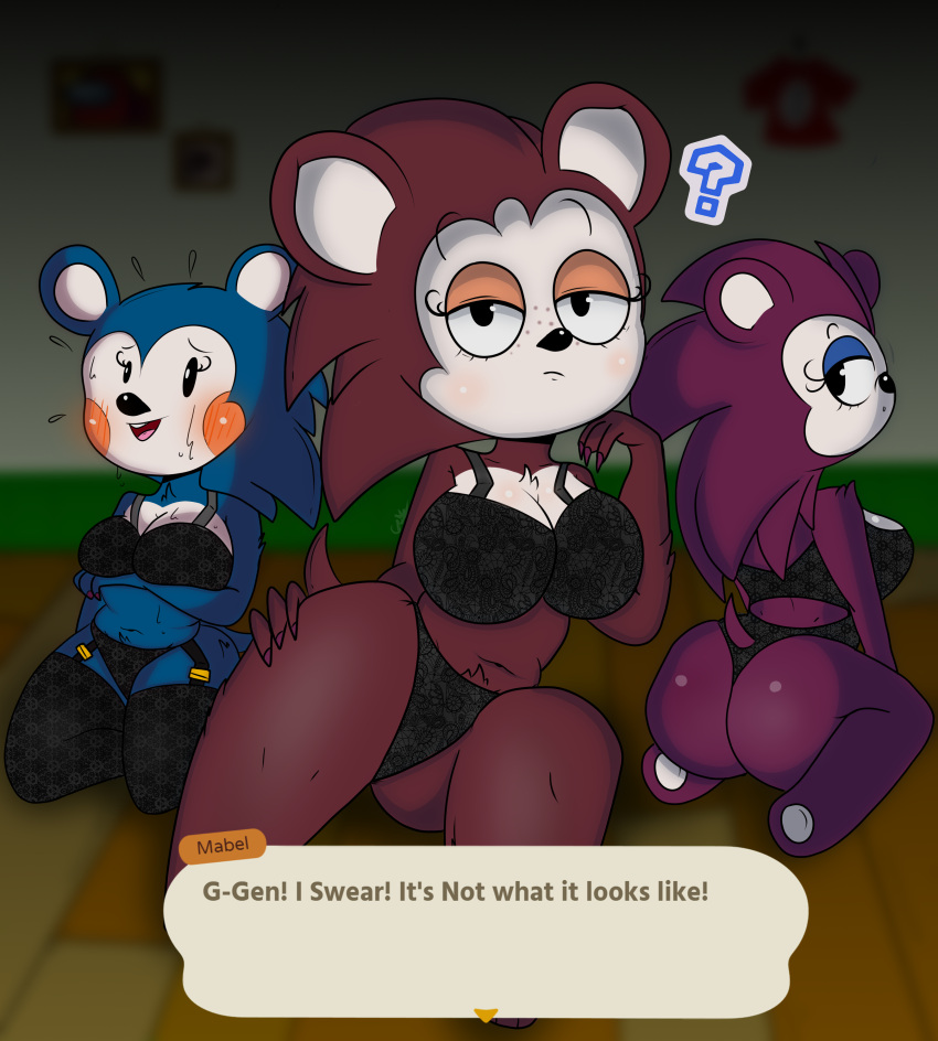 able_sisters animal_crossing ass big_ass big_breasts female female_only gaotherart labelle_able lingerie mabel_able nintendo pantyshot sable_able