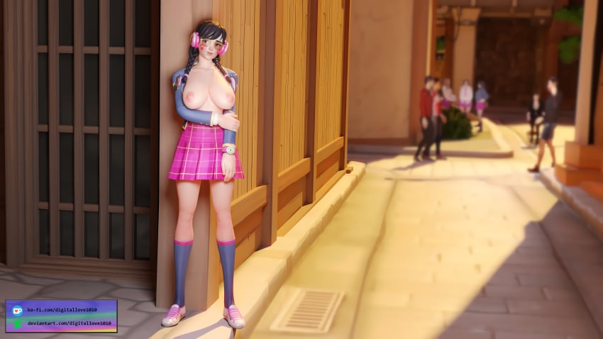 1girls 3d 3d_(artwork) absurd_res absurdres academy_d.va alley alleyway alternate_breast_size alternate_version_available areolae bangs big_breasts blazer blender blender_(software) blender_cycles blizzard_entertainment blush blushing_at_viewer breasts brown_eyes brown_hair casual casual_exposure casual_nudity clothing d.va digitallove1010 embarrassed embarrassed_female exhibitionism facepaint female female_focus female_only full_body glasses headphones headwear high_resolution highres korean_female large_areolae light-skinned_female light_skin lips looking_at_viewer nipples nudity outdoors overwatch overwatch_2 partially_clothed pigtails pleated_skirt pose posing posing_for_the_viewer public public_exposure public_nudity round_eyewear school_uniform schoolgirl self_upload shoes skirt small_waist smile smiling smiling_at_viewer sneakers solo solo_female solo_focus standing swept_bangs thick_thighs thighs topless topless_female watch watermark whisker_markings wristwatch