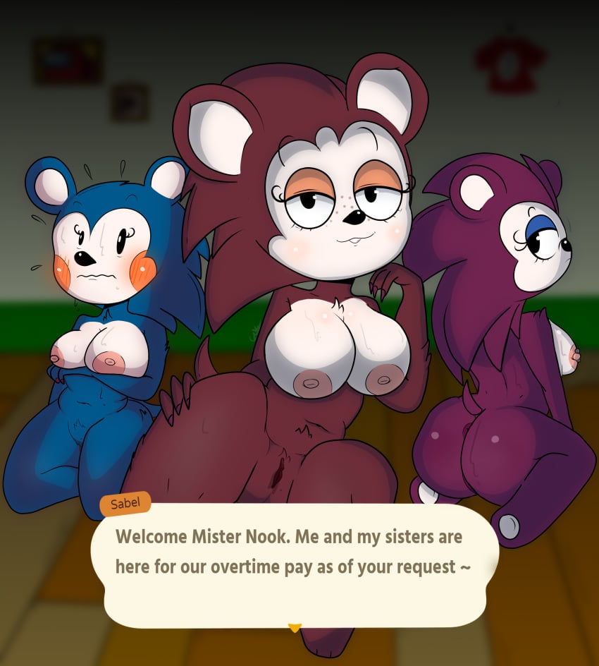 able_sisters animal_crossing ass big_ass big_breasts female female_only gaotherart labelle_able lingerie mabel_able nintendo pantyshot sable_able sweat wet wet_pussy