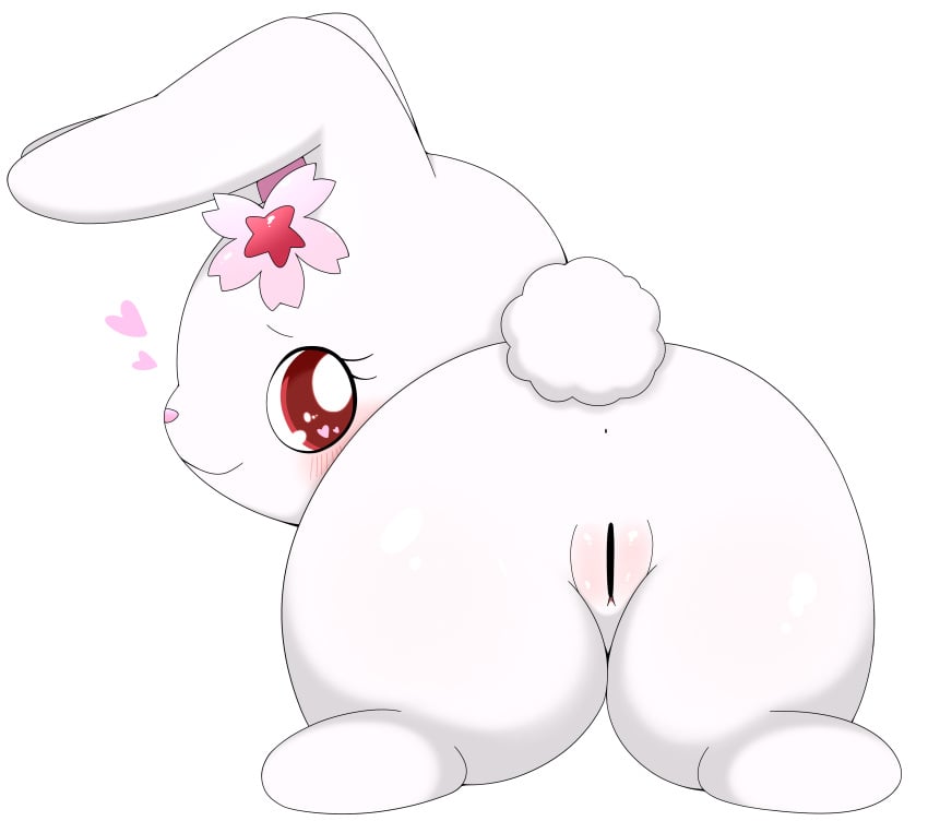 2023 absurd_res accessory anthro ass azuo blush censored female flower flower_in_hair fur genitals hair hair_accessory heart hi_res jewelpet lagomorph leporid looking_at_viewer looking_back looking_back_at_viewer mammal plant presenting presenting_pussy pussy rabbit rear_view red_eyes ruby_(jewelpet) sanrio simple_background solo white_background white_body white_fur