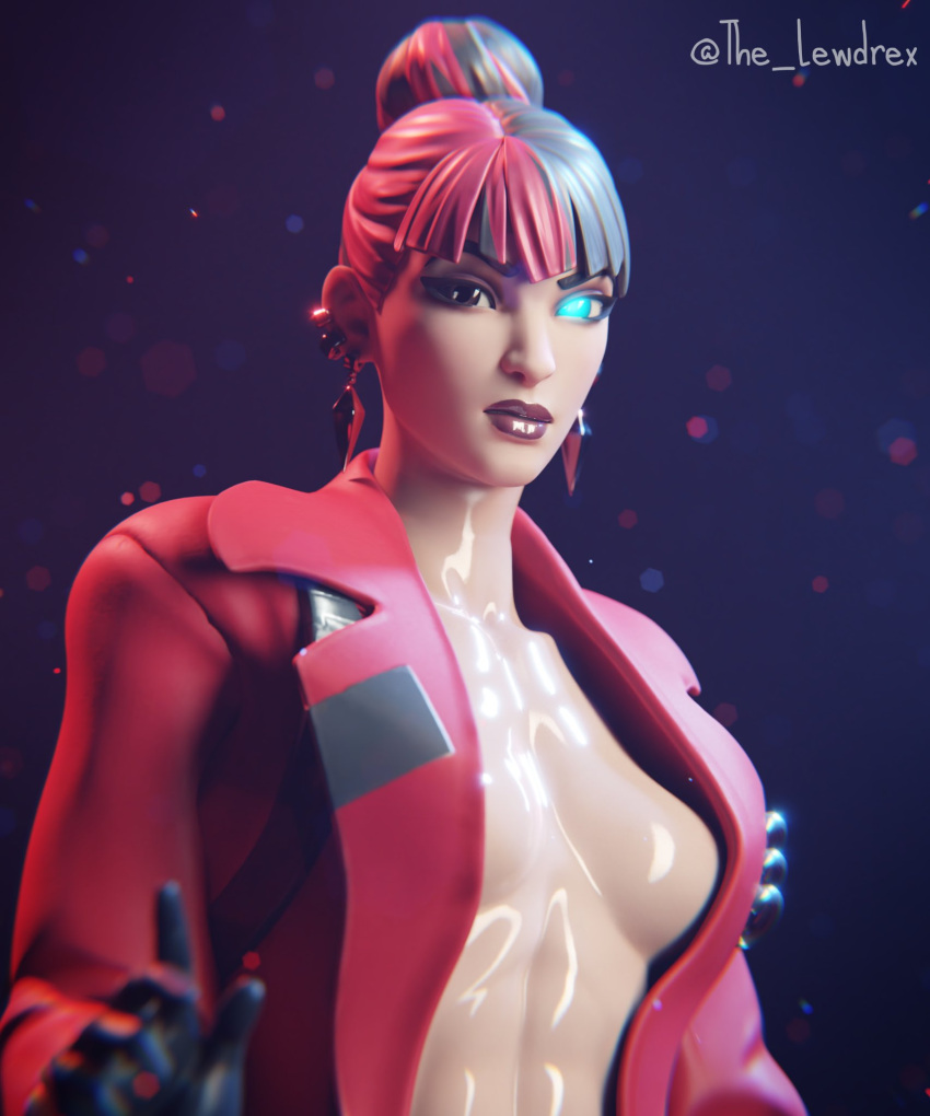 1girls 3d abs alternate_version_available athletic athletic_female blender breasts close-up clothed clothing ear_piercing earrings epic_games female female_focus female_only fishnet_legwear fishnet_pantyhose fishnets fortnite glowing glowing_eyes highres jacket kor_(fortnite) lewdrex light-skinned_female light_skin looking_at_viewer multicolored_hair no_bra no_panties oil oiled oiled_skin oily pantyhose piercing piercings pose posing presenting presenting_breasts ripped_clothes ripped_clothing ripped_pantyhose shiny shiny_skin simple_background small_breasts solo solo_focus standing two_tone_hair watermark