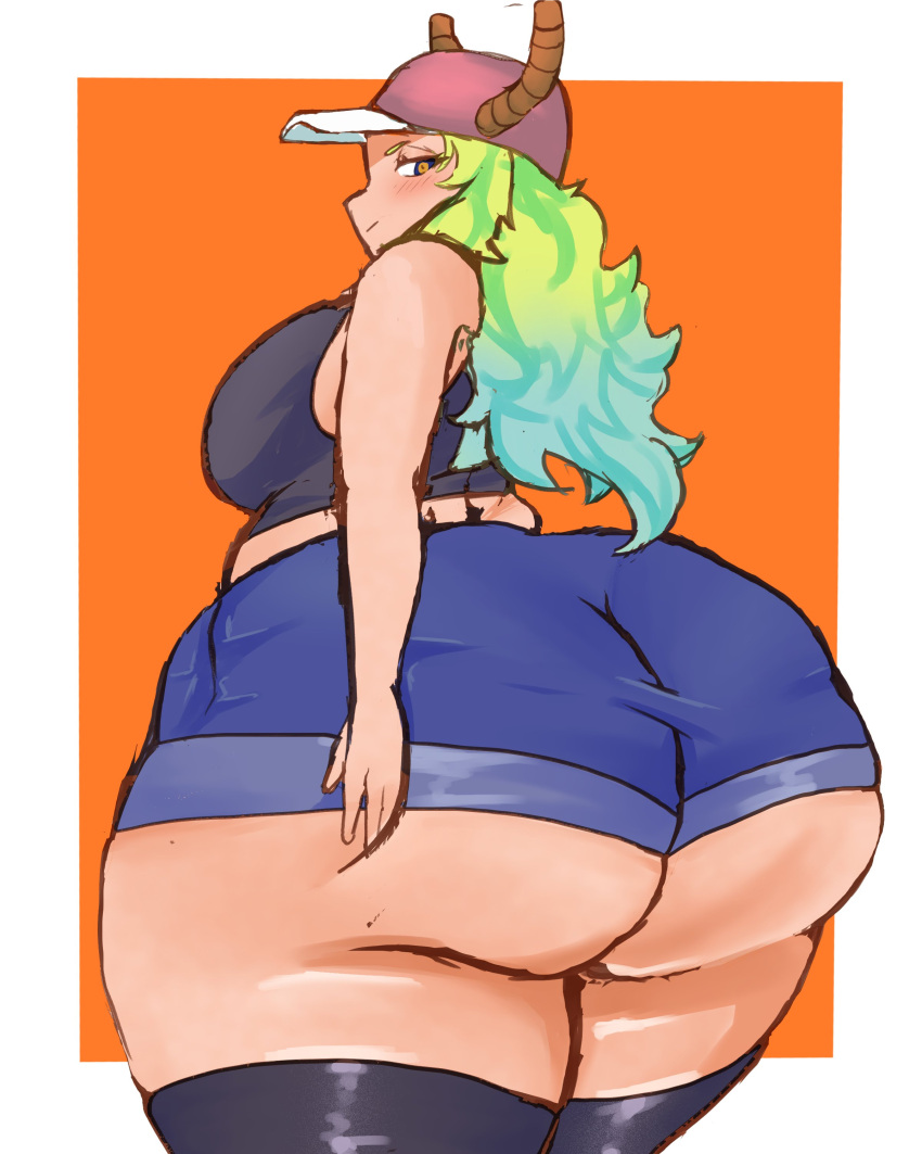 1girls bad_anatomy dragon_girl fat huge_ass lucoa miss_kobayashi's_dragon_maid plok902 quetzalcoatl_(dragon_maid) shorts tank_top thick_thighs