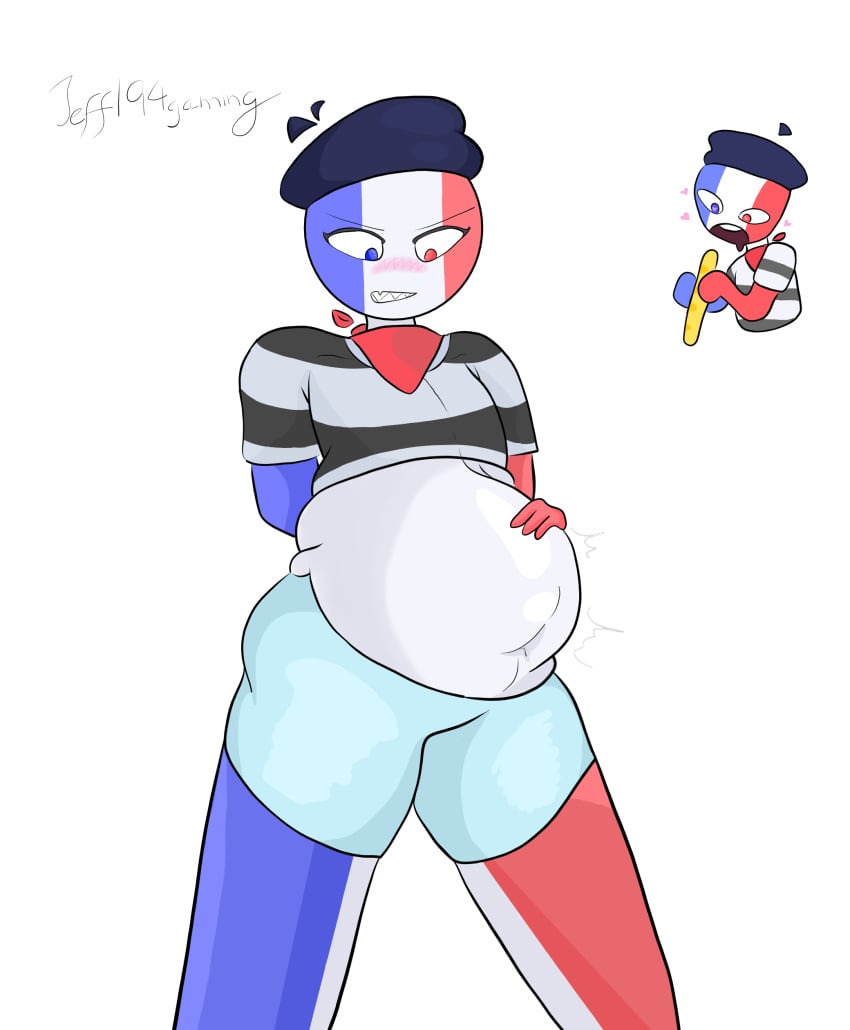 1girls belly_expansion belly_inflation big_belly clothing countryhumans countryhumans_girl expansion female female_only france_(countryhumans) inflated_belly inflation inflation_fetish jeff194 transparent_background watermark