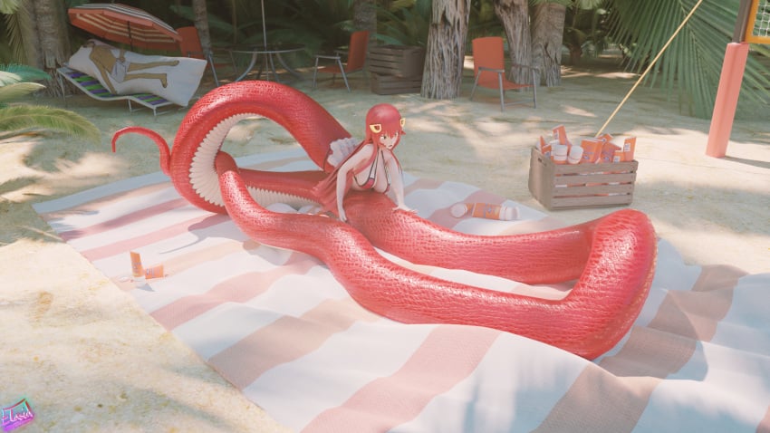 3d apode applying_sunscreen beach beach_background beach_chair beach_towel beach_umbrella big_tail blender blender_(software) blender_cycles body_pillow bodypillow elasid female female_focus female_only lamia long_tail lotion miia_(monster_musume) monster_girl monster_musume_no_iru_nichijou red_body red_hair scales scalie_female scalie_humanoid serpent serpentine_body shiny_skin snake snake_girl snake_humanoid sunlight sunscreen tail tail_fetish tanning touching_tail