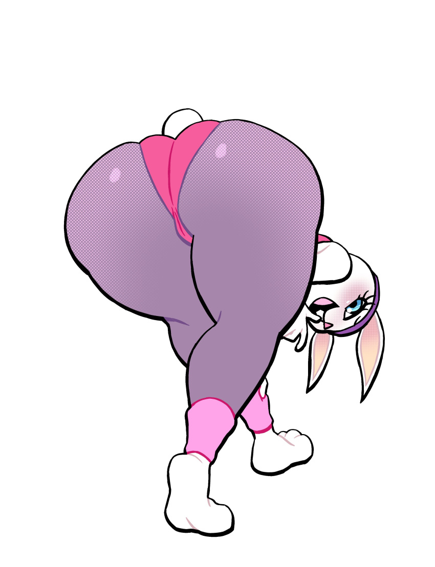 1girls anthro anthro_only ass ass_focus ass_up blue_eyes bottom_heavy bubble_butt bunny_(zoobe) bunny_ears clothes exercise eyelashes female fur headband leg_warmers legwear leotard looking_back lovetopullmicke mammal thick_thighs white_fur yoga_pants zoobe