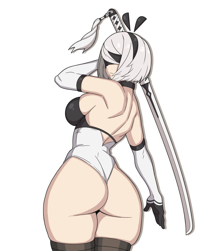 1girls android ass big_ass blindfold breasts elbow_gloves female female_only nier:_automata nier_(series) potatoartox short_hair sword tagme thick_thighs thighhighs yorha_2b