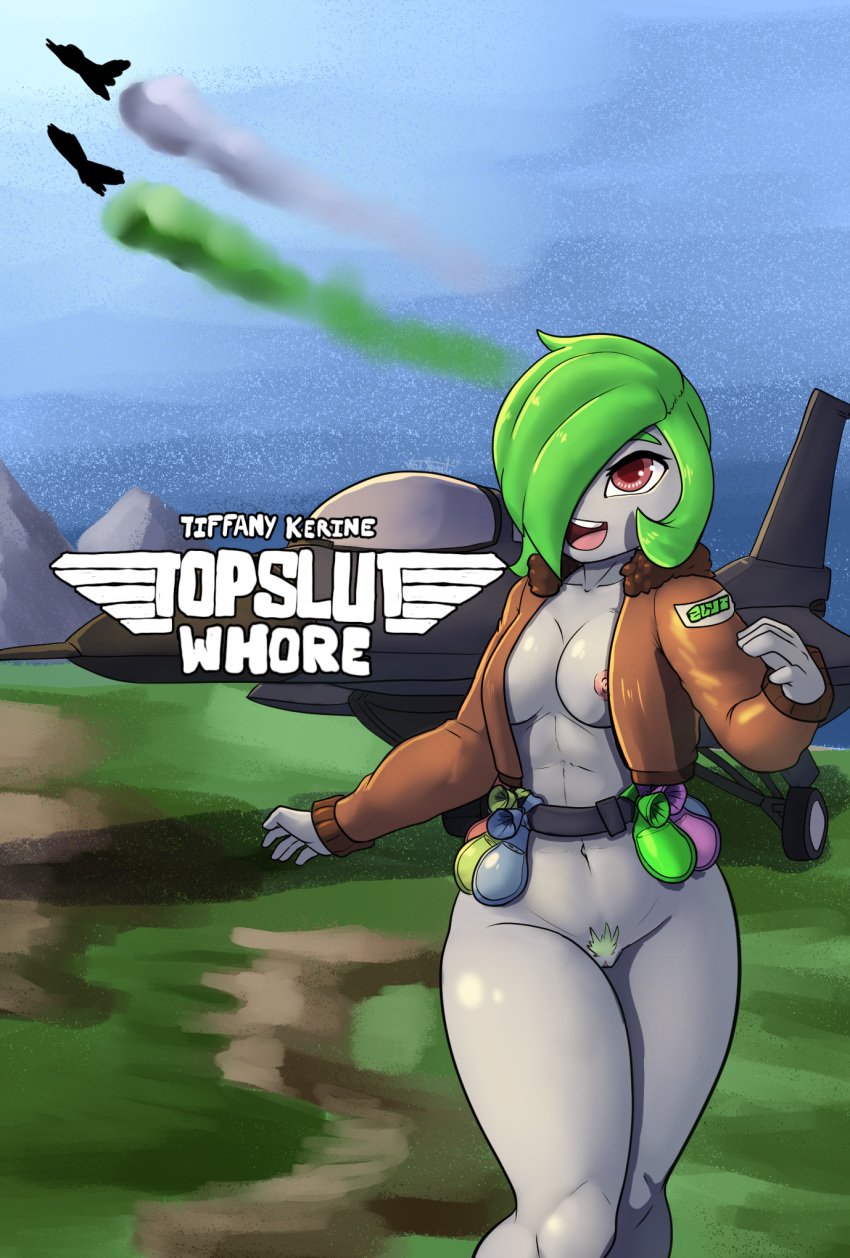 air_force aircraft airplane bear213 cover cover_art cover_page female gardevoir hi_res jet nintendo nude pokemon pokemon_(species) top_slut