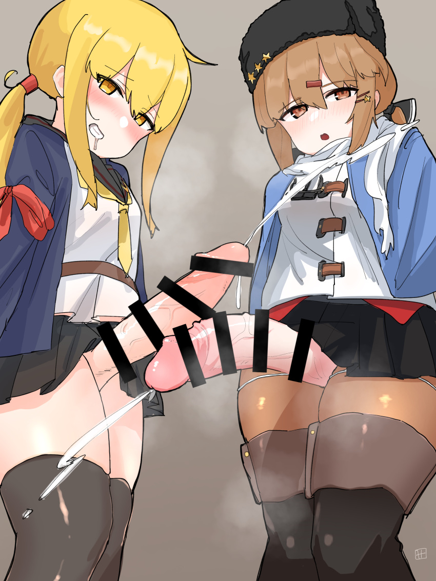 1futa alternate_version_at_source breasts censor_bar censored clothed clothing cum ejaculation erection futa_only futa_with_futa futanari hands-free handsfree_ejaculation huge_cock human k_knmry kantai_collection large_penis light-skinned_futanari light_skin looking_at_viewer mostly_clothed orgasm penis satsuki_(kantai_collection) small_breasts solo standing tashkent_(kantai_collection) yokohiri_sb