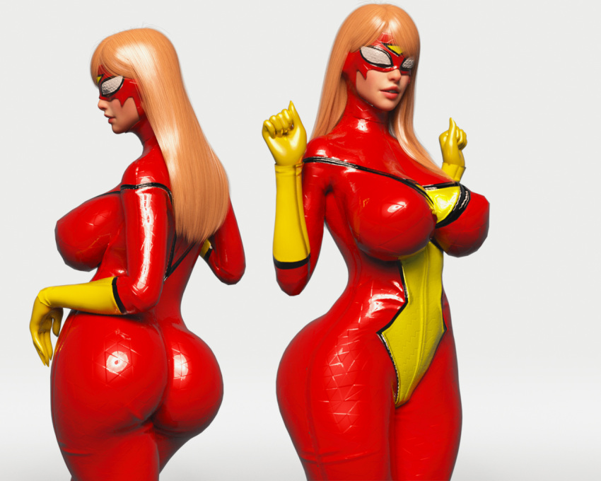 1girls 3d bodysuit breasts_bigger_than_head female female_only fully_clothed huge_ass latex latex_bodysuit latex_suit light-skinned_female light_skin long_hair marvel marvel_comics mary_jane_watson nsfw_artworks red_hair red_suit redhead solo spider-man_(series) spider-woman_(cosplay) thick_ass thick_thighs voluptuous voluptuous_female zipper