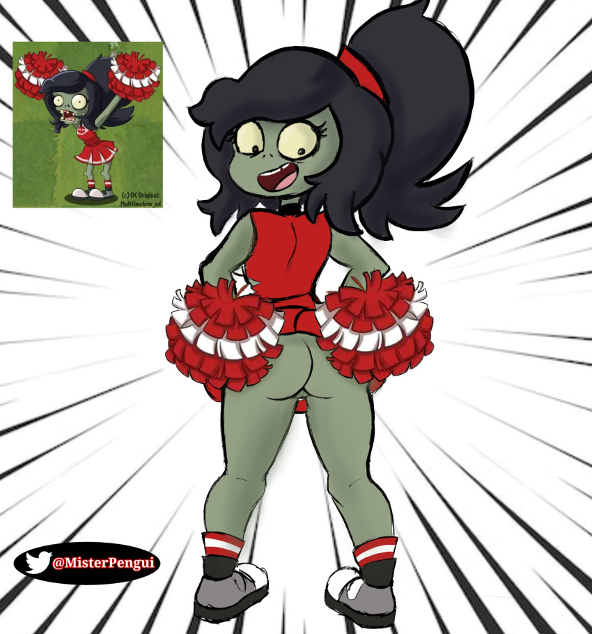 ass bottomless cheerleader cheerleader_outfit cheerleader_zombie clothed clothing electronic_arts female genitals hi_res humanoid looking_back misterpengui no_underwear partially_clothed plants_vs._zombies plants_vs_zombies popcap_games pussy simple_background solo undead zombie zombie_(plants_vs_zombies) zombie_(pvz)