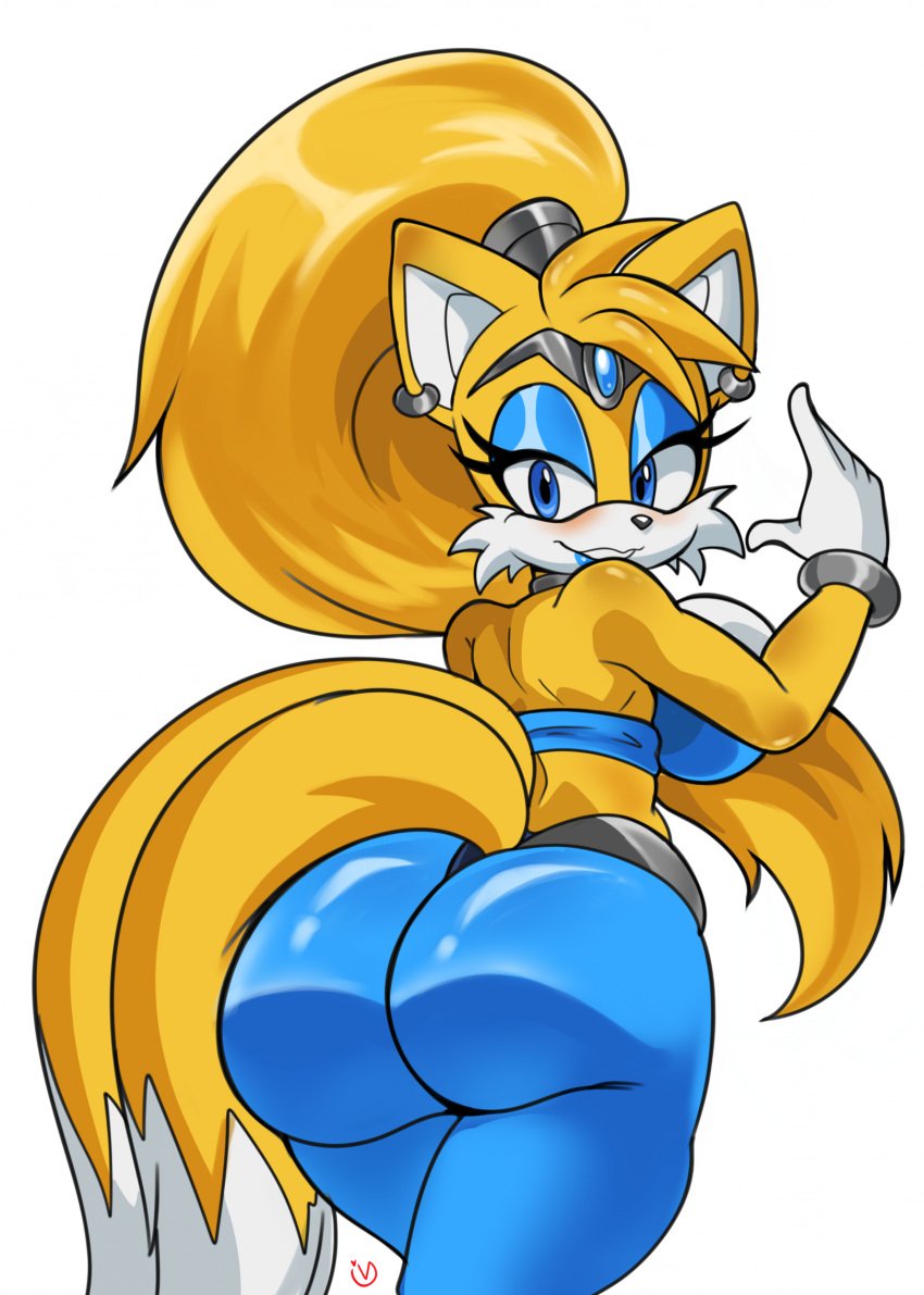 1girls ass belly_dancer belly_dancer_outfit blue_lipstick female harem harem_girl harem_outfit huge_ass huge_breasts lips midriff navel ponytail revealing_clothes rule_63 sega shantae shantae_(cosplay) sonic_(series) tails tailsko thick_thighs wayforward wide_hips