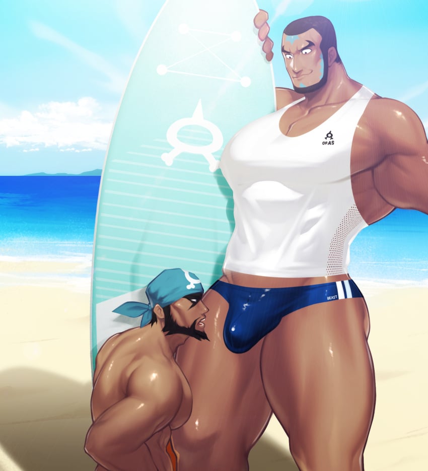 2021 2boys abs archie_(pokemon) bara barazoku beard biceps big_bulge bulge clothing dark-skinned_male facial_hair flaccid gay hairy hi_res highres huge_bulge male male/male male_focus male_nipples male_only manly matt_(pokemon) muscles muscular muscular_arms muscular_legs muscular_male muscular_thighs nintendo pokemon pokemon_(game) pokemon_rse swimwear team_aqua tight_clothing uni0421 yetigo