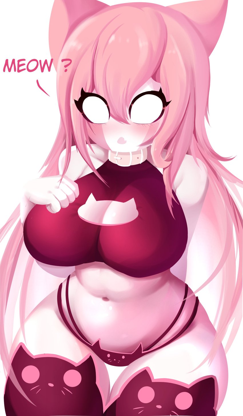 ? alaki_zezo belly belly_button blank_background blush boob_window cat_ears cat_girl cat_humanoid cat_legwear catgirl collar feline friday_night_funkin friday_night_funkin_mod leggings long_hair meow mid-fight_masses mid-fight_masses_(fnf_mod) panties petplay pink_hair plain_background sarvente sarvente_(dokki.doodlez) sarvente_(fnf_mod) sarvente_(friday_night_funkin) text thigh_gap thigh_highs thighs white_background white_eyes