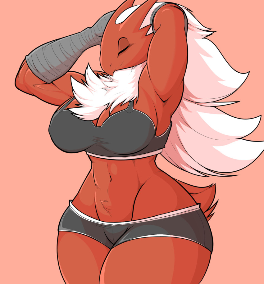 big_breasts blaziken bra breasts danonymous female gym_clothes gym_shorts hourglass_figure hourglass_waist huge_breasts large_breasts long_hair narrow_waist pokemon pokemon_(species) shorts white_hair wide_hips