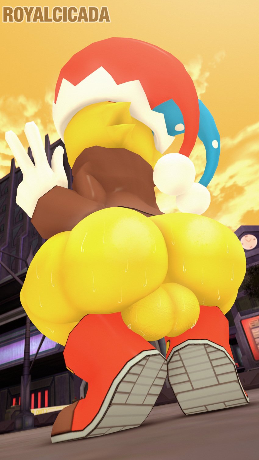 1boy 3d ass backsack balls big_ass big_butt bottomless butt fat_ass fat_butt hat huge_ass huge_butt male male_only royalcicada sfm solo source_filmmaker spark_(spark_the_electric_jester) spark_the_electric_jester thick_ass thick_butt yellow_skin