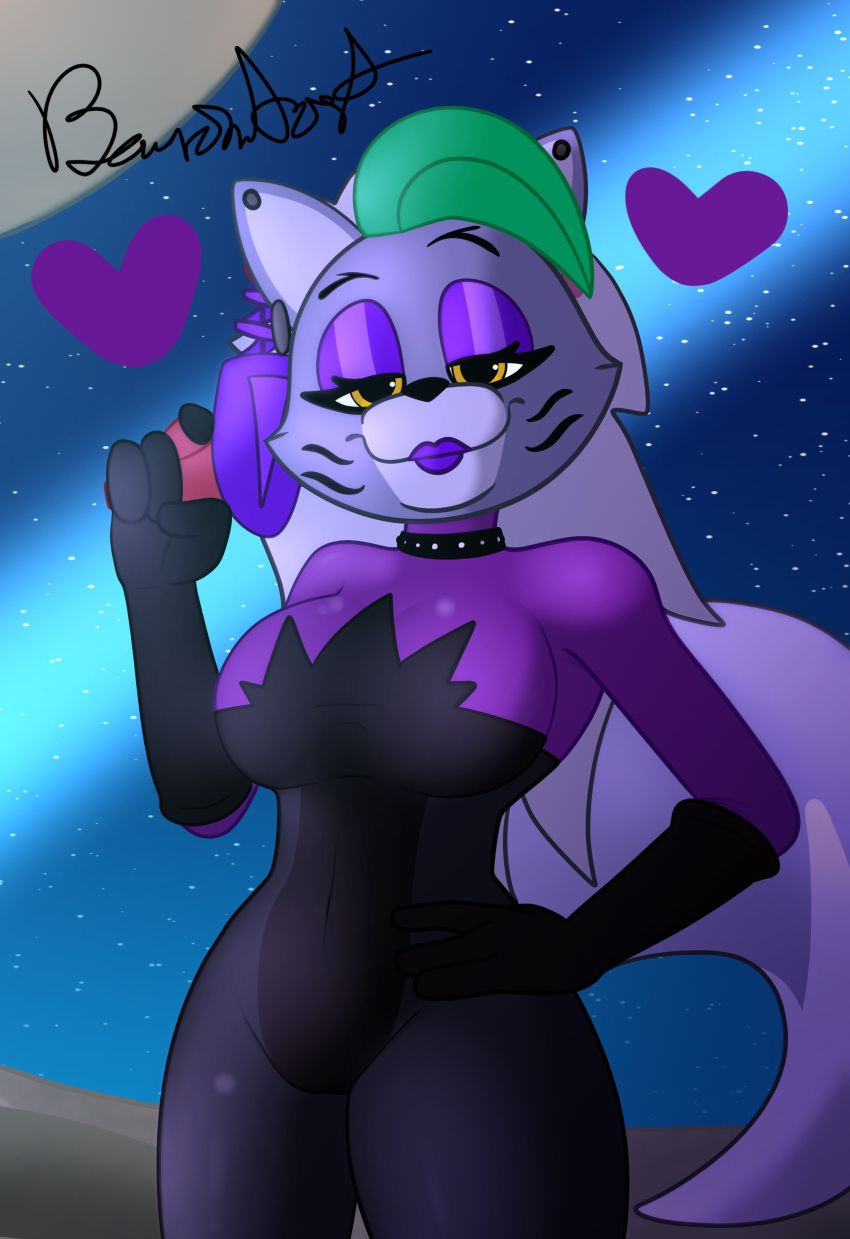 1girls 2d 2d_(artwork) anon anthro anthrofied beanontoast big_breasts bodysuit bracelet breasts cheek_tuft choker clothed clothing curvy ear_piercing earrings eyelashes eyeshadow face_markings female female_only five_nights_at_freddy's five_nights_at_freddy's:_security_breach freddy_in_space_2 front_view furry gloves green_hair grey_body grey_fur half-closed_eyes hand_on_hip handwear heart holding_object hourglass_figure huge_breasts lipstick long_hair looking_at_viewer makeup multicolored_hair narrowed_eyes navel navel_visible_through_clothes pose posing raised_eyebrows robot robot_girl roxanne_wolf_(fnaf) seductive slim_waist smile smiling snout solo tail thick_thighs unseen_male_face upper_body weapon white_hair wide_hips wolf wolf_girl yellow_eyes