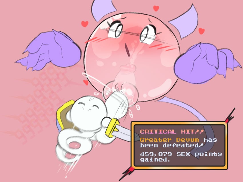 1boy 1girls blush closed_eyes cum cum_in_pussy cum_inside dizzytizzy egg female gameplay_mechanics heart holding_object implied_impregnation large_balls large_penis larger_female male no_humans nude open_mouth orgasm ovum ovum_with_face penis pleasure_face pussy sex shield small_but_hung smaller_male sperm_cell sperm_cell_with_face sword text waddling_head