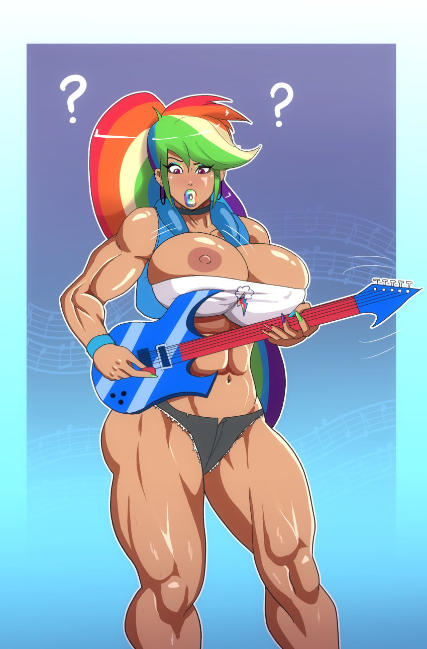 abs annon bimbo female huge_ass huge_breasts midriff muscular_female my_little_pony navel nipples rainbow_dash_(mlp) rainbow_lipstick thick_lips thick_thighs wide_hips