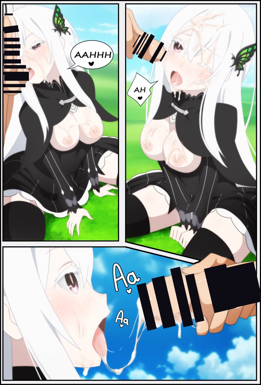 1girls albino ass_focus big_breasts big_butt big_penis blowjob cum cum_on_face cute dressed echidna_(re:zero) fellatio female fringe gear_art handjob hands-free imminent_deepthroat imminent_oral intimate kneeling licking_penis long_hair long_hair_male natsuki_subaru oral oral_sex pale-skinned_female petite precum purple_eyes re:zero_kara_hajimeru_isekai_seikatsu saliva sucking sucking_penis teenager white_eyelashes white_hair white_skin witch