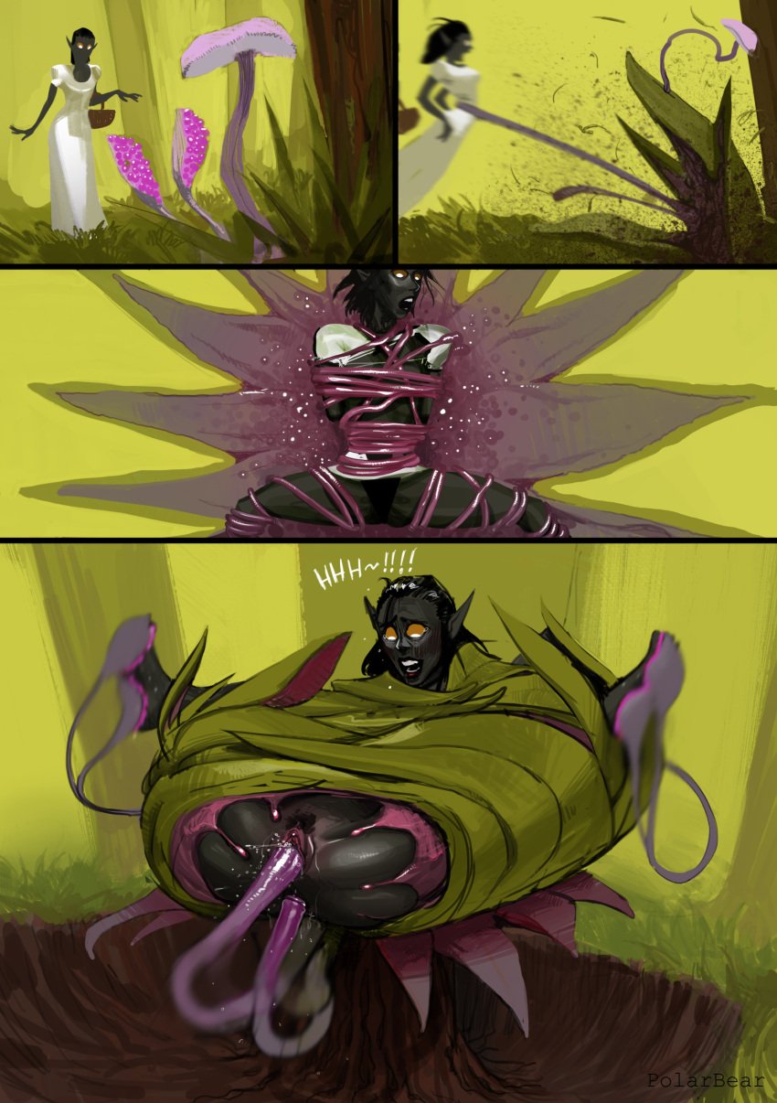 1girls bondage captured comic dark-skinned_female dark_elf dark_skin double_penetration elf elf_female female femsub plant polarbearnsfw rape restrained tears tentacle tentacle_bondage tentacle_in_ass tentacle_penetration tentacle_rape tickle_torture tickling tickling_feet