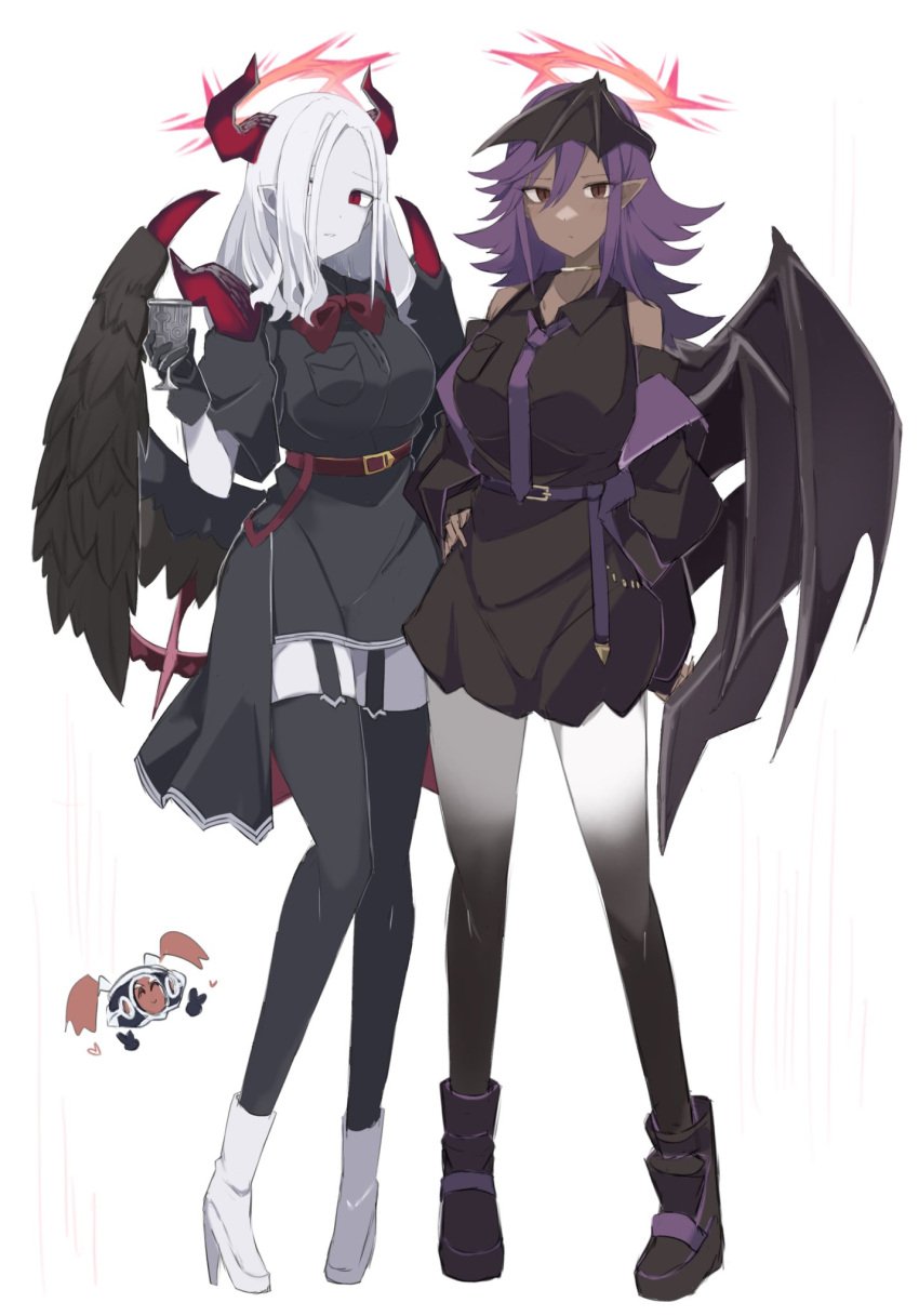 2girls angel condemned_darklord dark_skin darklord_ixchel duel_monster monster_girl pale_skin wings yu-gi-oh!