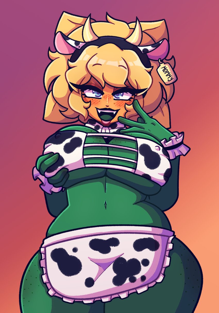 anthro anthro_only apron big_breasts big_hips big_thighs blonde_female blonde_hair blue_eyes blush chisai_mew_(artist) cow_bikini cow_ears cow_girl cow_lingerie cow_print destello_solar eyepatch_bikini fake_animal_ears fake_ears fake_horns female female_focus female_only freckles freckles_on_ass freckles_on_breasts freckles_on_chest freckles_on_face hand_on_boob hand_on_breast humanized lingerie loquendero loquendo loquendo_youtuber open_mouth plantie plants_vs_zombies ribbon_choker smile solar_flare_(pvz) summer_lightflare sunflower_(pvz) wristbands youtube_avatar youtube_hispanic youtuber