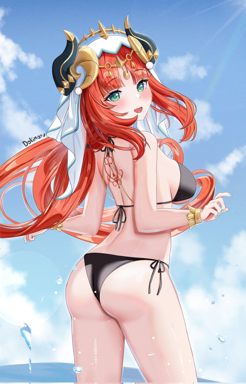 bikini blush dokimaru genshin_impact nilou_(genshin_impact) red_hair