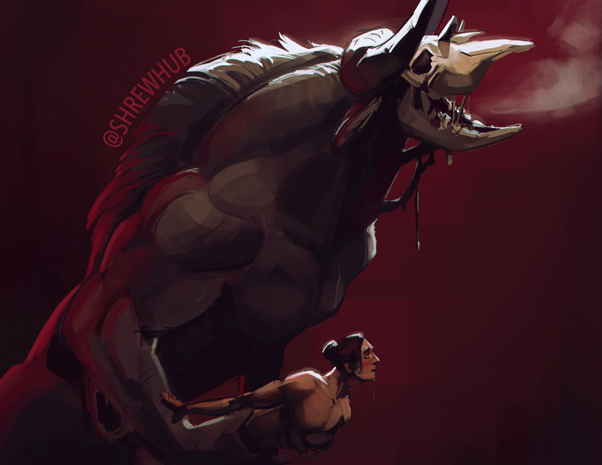 1girls 1monster anthro interspecies larger_male male monster monster_cock monster_on_female monster_on_human monster_penetrating_human monsterfucker monsterfucking muscular muscular_male shrewhub size_difference skull skull_head