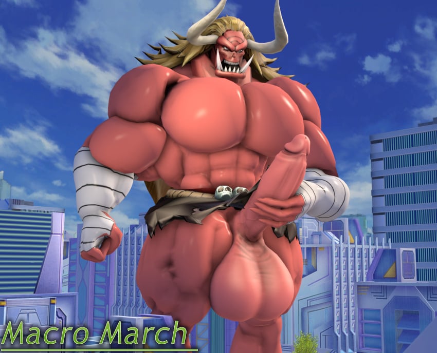 3d_(artwork) balls big_balls big_penis blonde_hair bone building city cloud demon digital_media_(artwork) erection genitals hair horn humanoid humanoid_genitalia humanoid_penis long_hair macro male male_focus male_only masturbation muscular oars_(one_piece) one_piece penile penile_masturbation penis red_body sam1377 skull sky solo tusks undead zombie