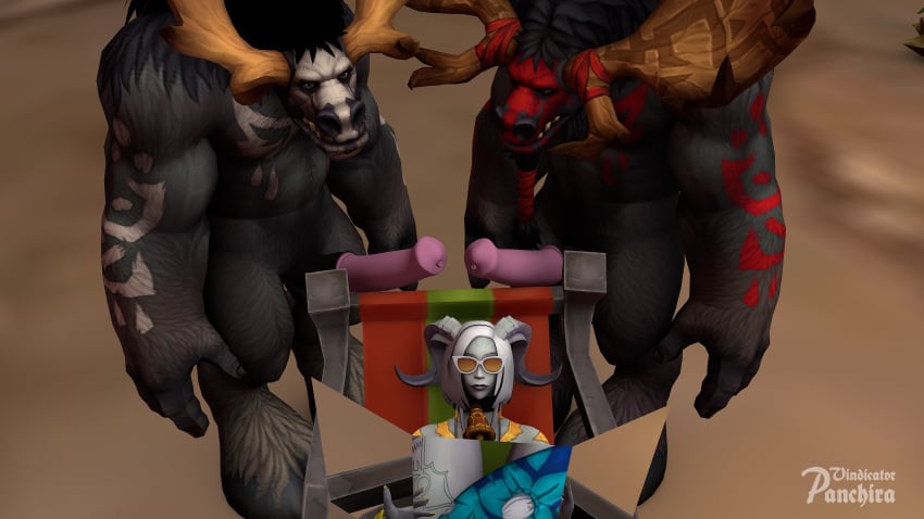 1girls 2boys 3d blizzard_entertainment draenei equine_penis highmountain_tauren horsecock huge_breasts huge_cock interspecies original_character panchira_(character) tauren thick_thighs vindicator_panchira warcraft world_of_warcraft