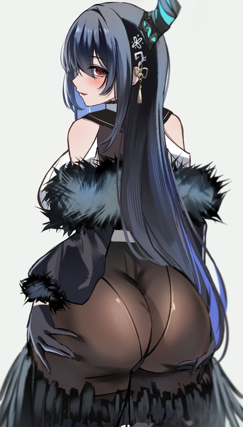 1girls ass_support big_ass black_hair blush clothed clothed_female female grabbing_ass grabbing_own_ass hair_ornament haruuukuma hololive hololive_english hololive_english_-advent- huge_ass looking_at_viewer looking_back_at_viewer nerissa_ravencroft red_eyes tagme virtual_youtuber