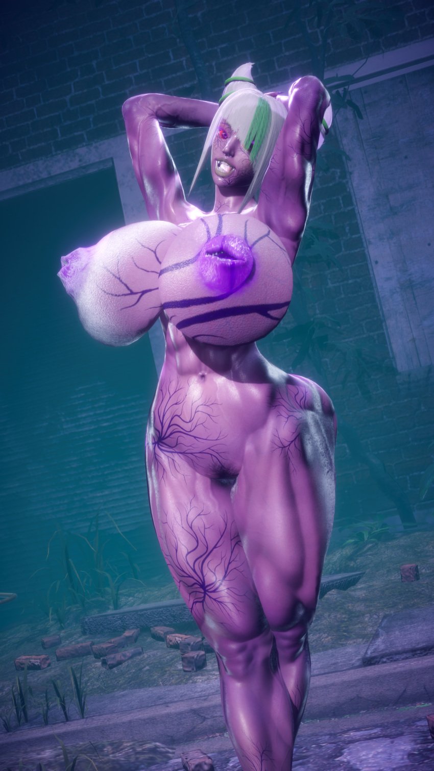 1girls 3d breast_expansion corruption deilw female female_only juri_han lips mid-transformation navel nipples skin_color_change solo street_fighter thick_thighs veins wide_hips