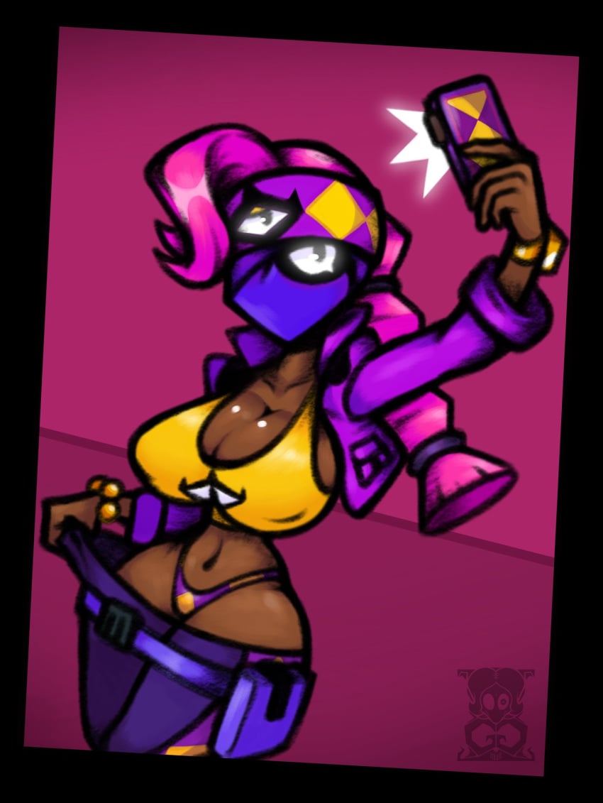 1girls 2023 3_eyes arm_up bandaged_head bandana belly_button big_breasts bracelets brawl_stars busty curvy curvy_body curvy_female curvy_figure curvy_hips dark-skinned_female dark_skin female female_focus female_only forehead_eye gotig1231 holding holding_object holding_phone huge_breasts jacket large_breasts legs_together legwear long_hair looking_at_phone looking_up multi_eye navel one_eye_covered panties pants pants_down phone pink_hair pulling_pants_down purple_jacket purple_legwear purple_panties purple_pants purple_topwear selfie shiny_skin slim_waist solo solo_female solo_focus standing supercell tara_(brawl_stars) thick_thighs topwear unbuttoned underwear voluptuous voluptuous_female wide_hips yellow_topwear