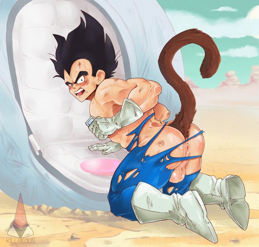 1boy 2022 abs anus ass ass_focus balls bara barazoku biceps big_balls black_hair blush clothing dragon_ball dragon_ball_z gay hi_res highres killveous male male_focus male_only manly muscles muscular muscular_arms muscular_legs muscular_male muscular_thighs ripped_clothing solo solo_male tail torn_open_bottoms vegeta