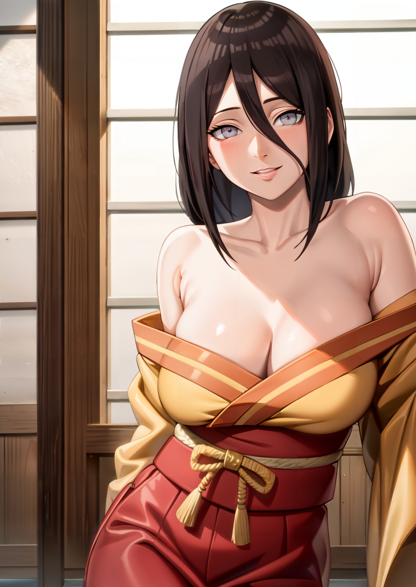 1girls ai_generated bare_chest bare_shoulders big_breasts blush boruto:_naruto_next_generations breast_focus breasts brown_hair clothed clothed_female clothing collarbone facing_viewer front_view hakama huge_breasts hyuuga_hanabi japanese_clothes kimono kimono_down large_breasts light-skinned_female light_skin nai_diffusion naruto naruto_(series) no_bra open_clothes oppai paipan pale-skinned_female pale_skin parted_lips pinup pupilless_eyes purple_eyes ruzerin sagging_breasts shiny shiny_hair shiny_skin smile smiling smiling_at_viewer solo solo_focus stable_diffusion upper_body voluptuous wide_sleeves yukata