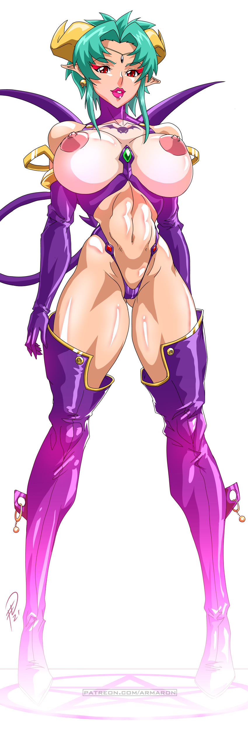 armaron big_breasts carrera demon_girl demon_horns demon_tail full_body huge_breasts large_breasts looking_at_viewer magic_circle nipples revealing_clothes succubus succubus_horns succubus_outfit succubus_tail viper_(series) viper_gts viper_gts_(ova) wide_hips