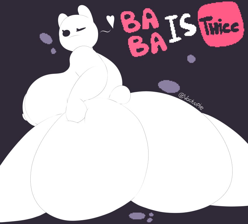 anthro artist_name baba_(baba_is_you) baba_is_you huge_ass huge_breasts large_areolae looking_at_viewer looking_back looking_back_at_viewer nipple text thick_thighs video_game voctopie white_skin